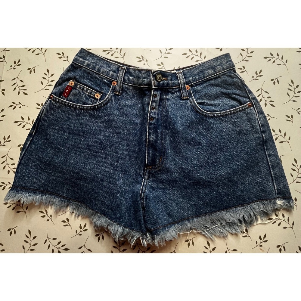 28" Vintage l.e.i. High Waisted Denim Shorts Frayed Hem Med Wash Size 9 USA 90s